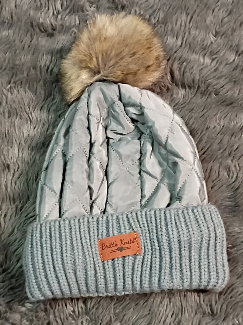 Source Unknown Light Blue Quilted Pom Beanie
